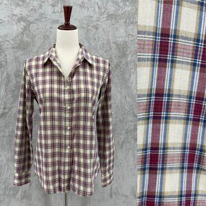Gap Vintage 80s 90s Western Plaid Button Front Shirt Top Cream Red